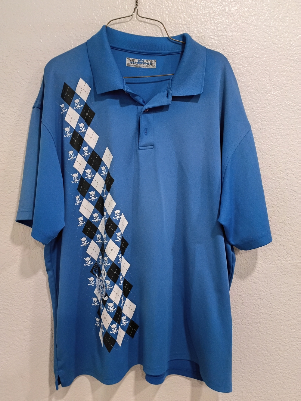 Tattoo Golf  Blue Short-Sleeve Polo with Argyle Skull Print